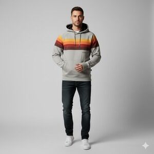 Troll Co. Hoodie Men Small Grey Retro Stripe Sweatshirt‎ Workwear Lineman